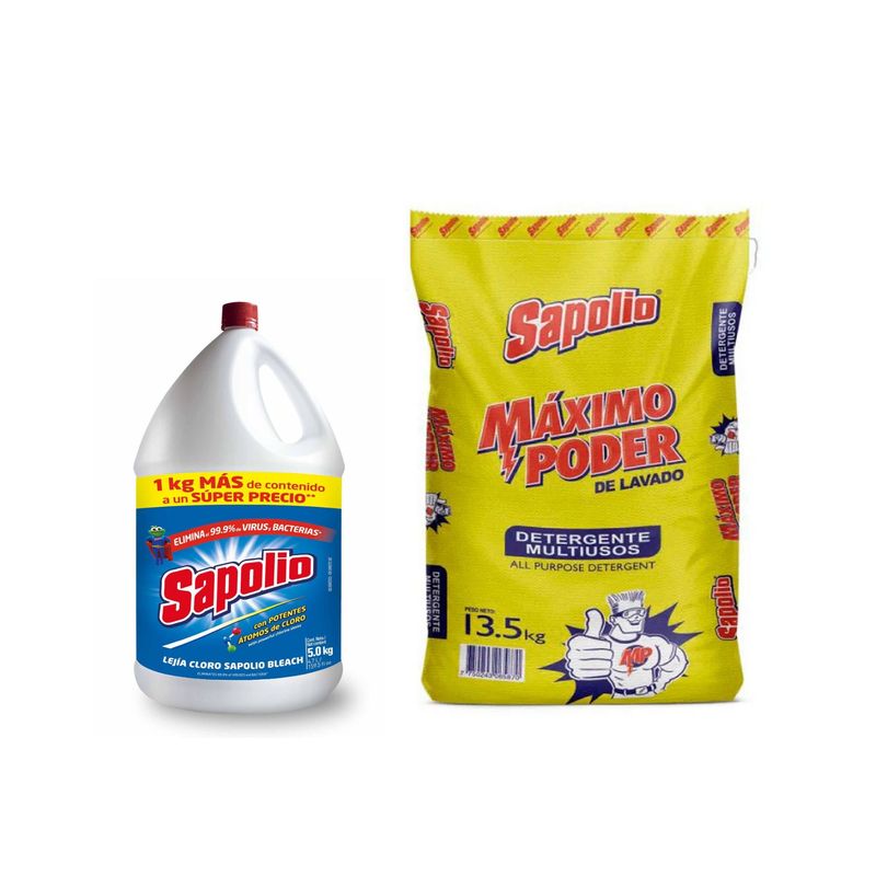 SAPOLIO - Detergente En Polvo Sapolio 13.5 Kg. + Lejía Sapolio Original 4.8Kg