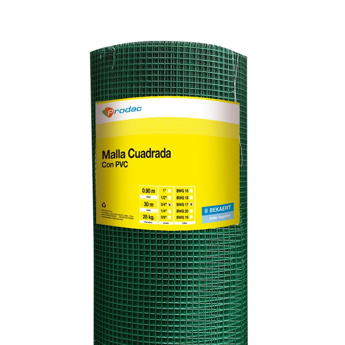 PRODAC - Malla Alambre Galvanizado Cuadrado 3/4"