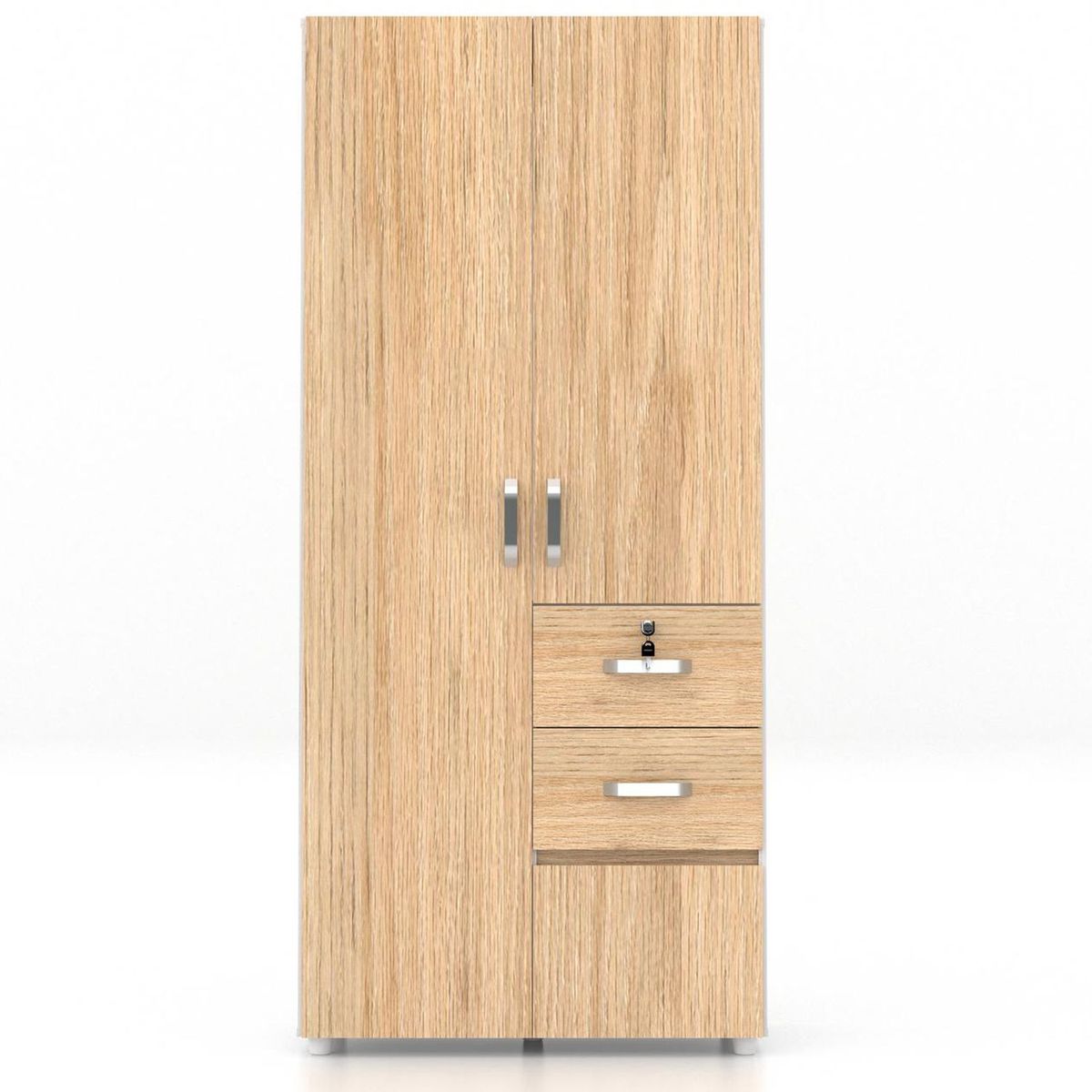 JUST HOME COLLECTION - Ropero 3 Puertas 2 Cajones Melamina con Zapatera Blanco/Rovere