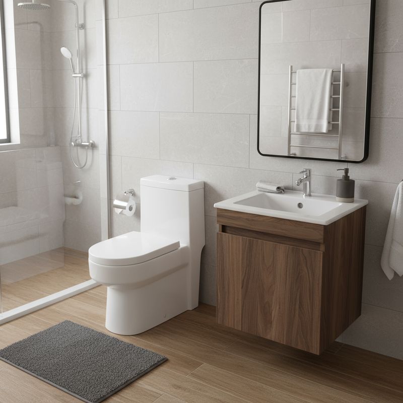 SENSI DACQUA - Mueble de Baño Vanitorio Bonsai Marrón + WC Inodoro One Piece Vittoria Blanco