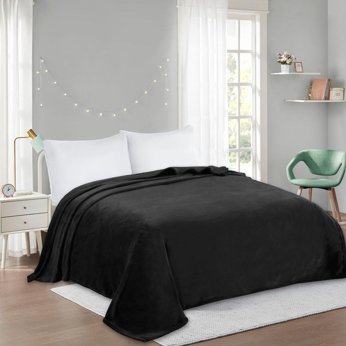CASA BONITA - Frazada Flanel Negro 2 plazas