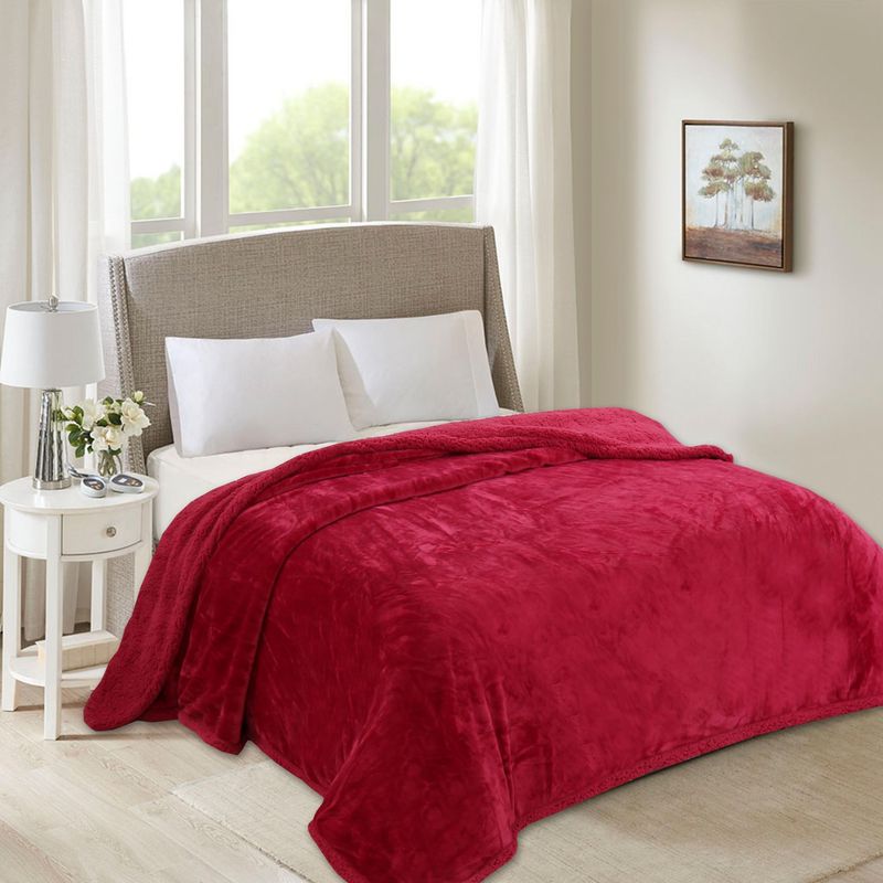 JUST HOME COLLECTION - Frazada Flanel Sherpa Harbor Rojo Queen