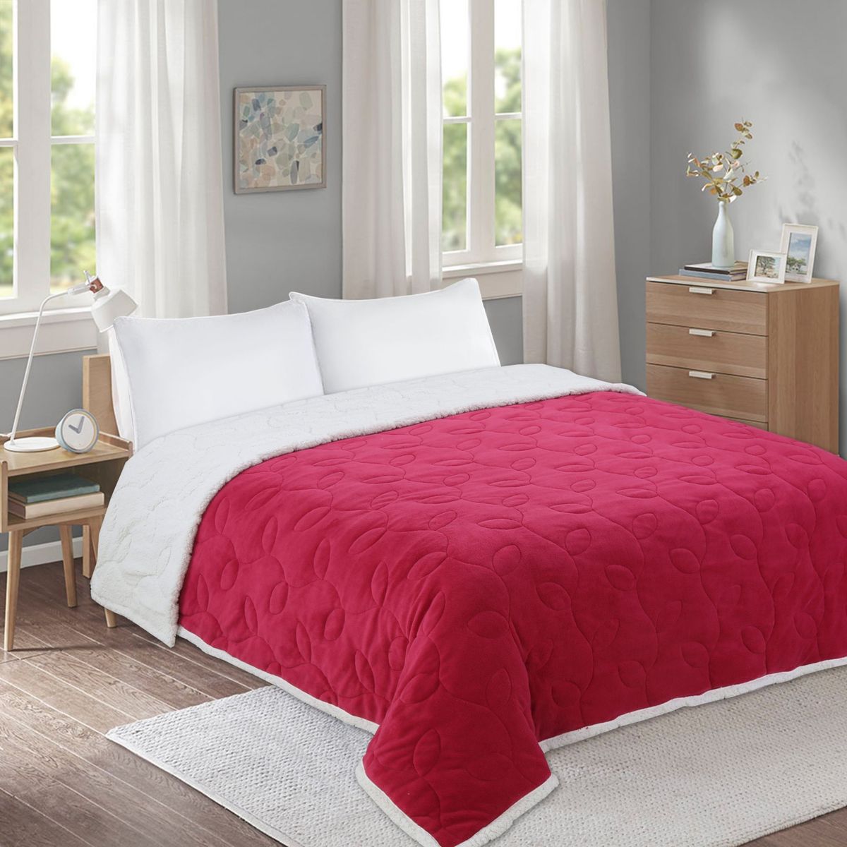 HOMY - Cubrecama Coral Sherpa Rojo 1.5 plazas