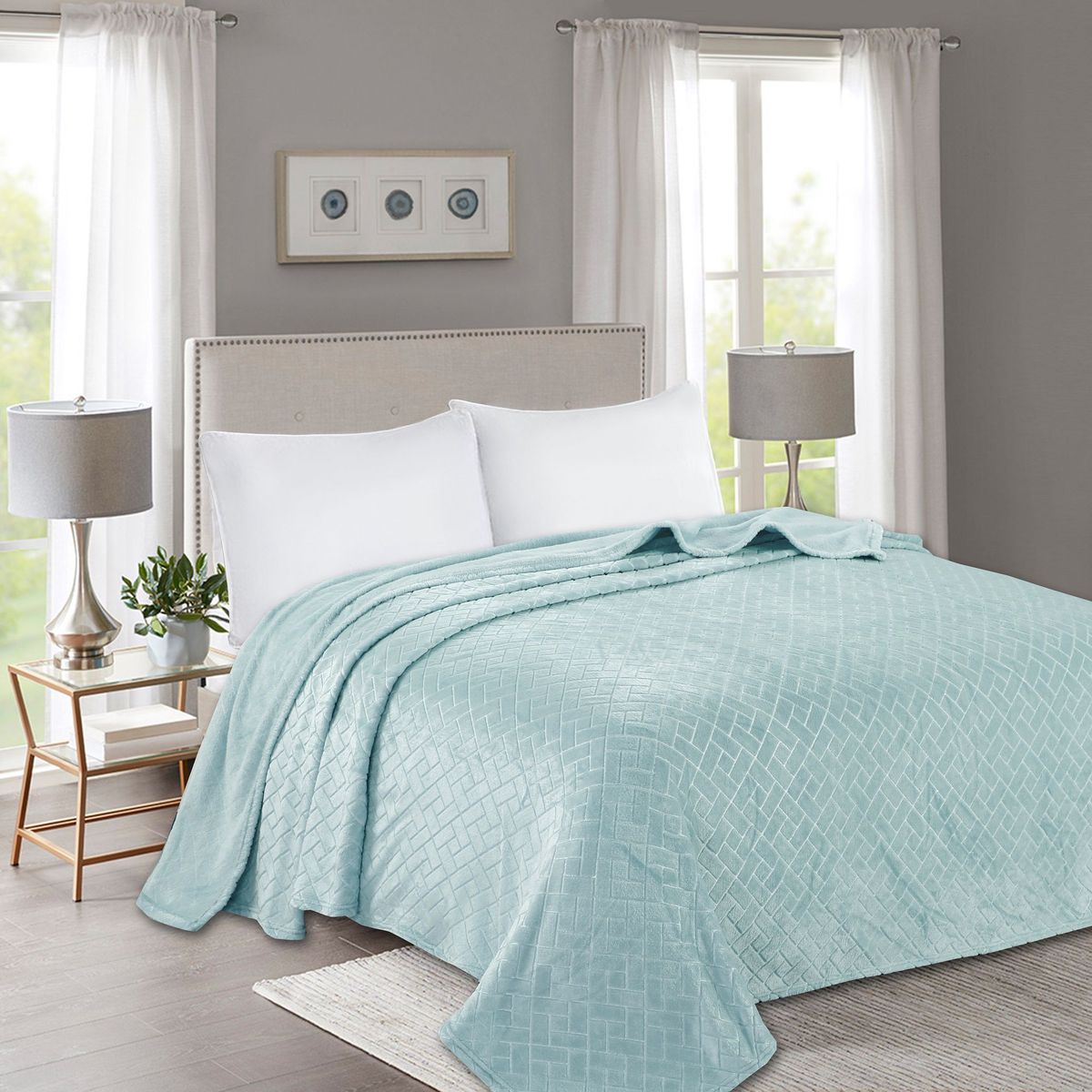 HOMY - Frazada Rectangulo Celeste 1.5 plazas