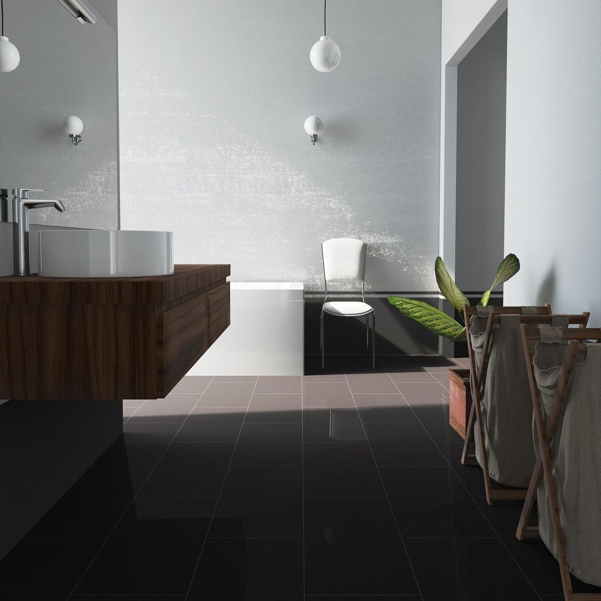 HOLZTEK - Porcelanato Negro Brillante 30x60cm