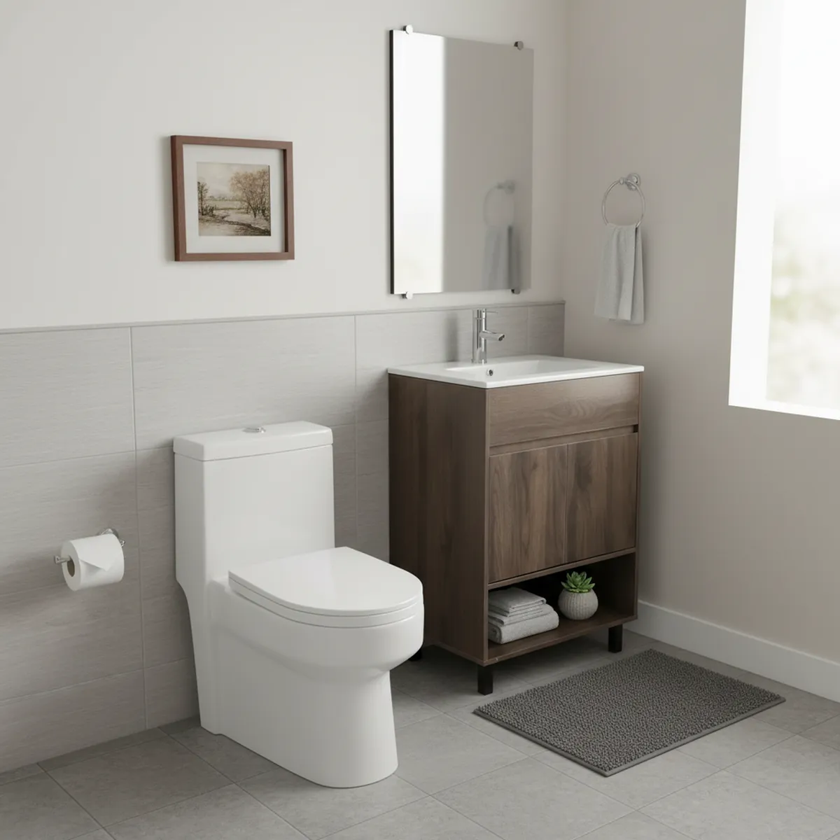 WC Inodoro One Piece Vittoria Blanco + Combo Mueble de Baño Nero 60x85x47cm + Espejo + Grifería, marca SENSI DACQUA - Foto Principal