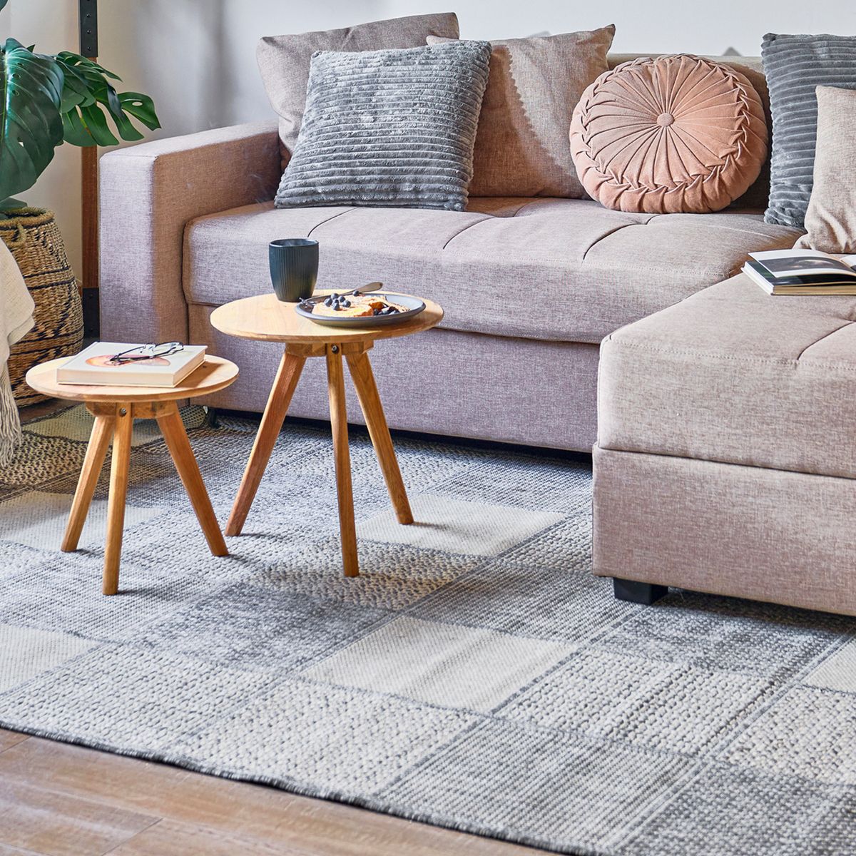 JUST HOME COLLECTION - Alfombra Rectangular Gris Express Cuadros 160x230cm