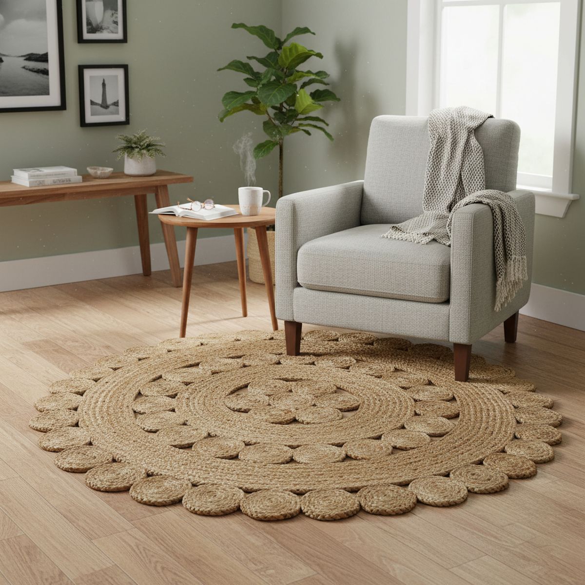 JUST HOME COLLECTION - Alfombra Redonda Natural Dotty