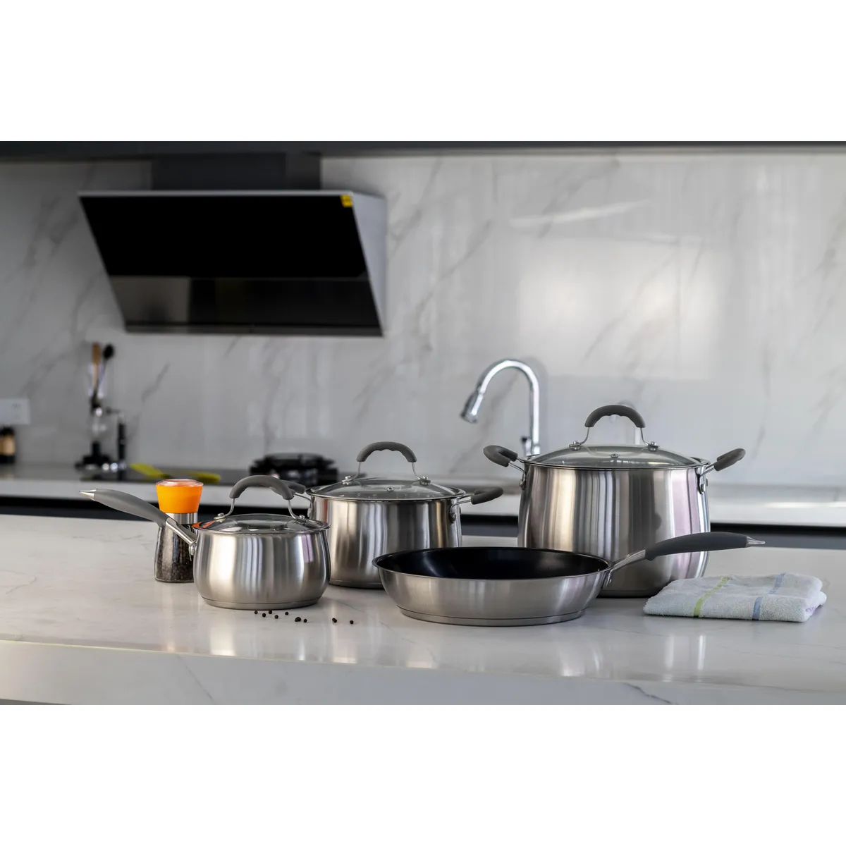 JUST HOME COLLECTION - Juego de Ollas Acero Inoxidable 7 Piezas