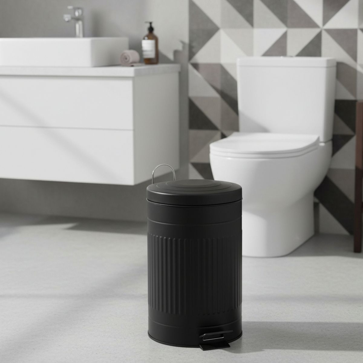 Papelera Redonda Relieve Negra 12L, marca JUST HOME COLLECTION - Foto Principal