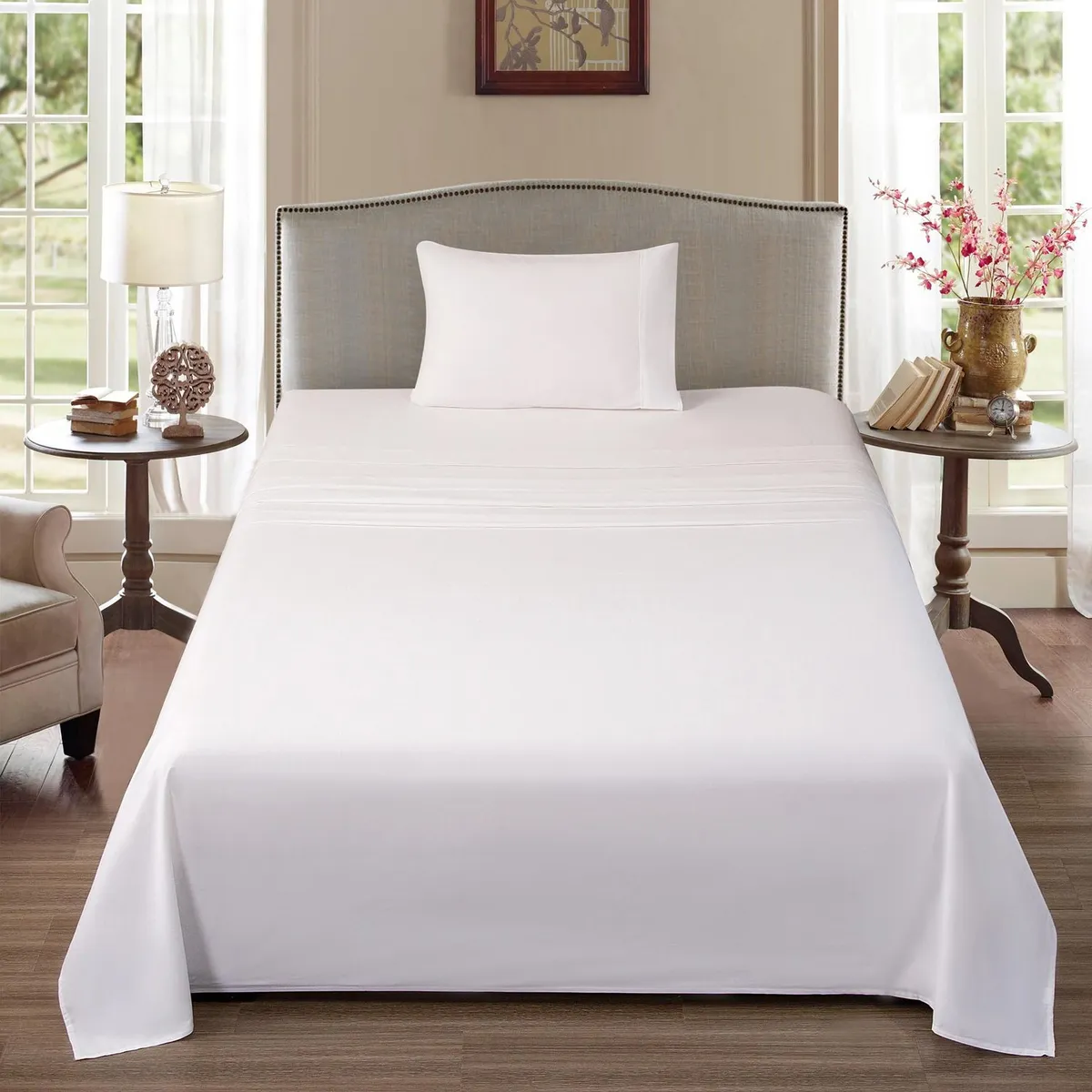JUST HOME COLLECTION - Juego de Sábanas Algodón 1.5 Plazas 180 Hilos Blanco