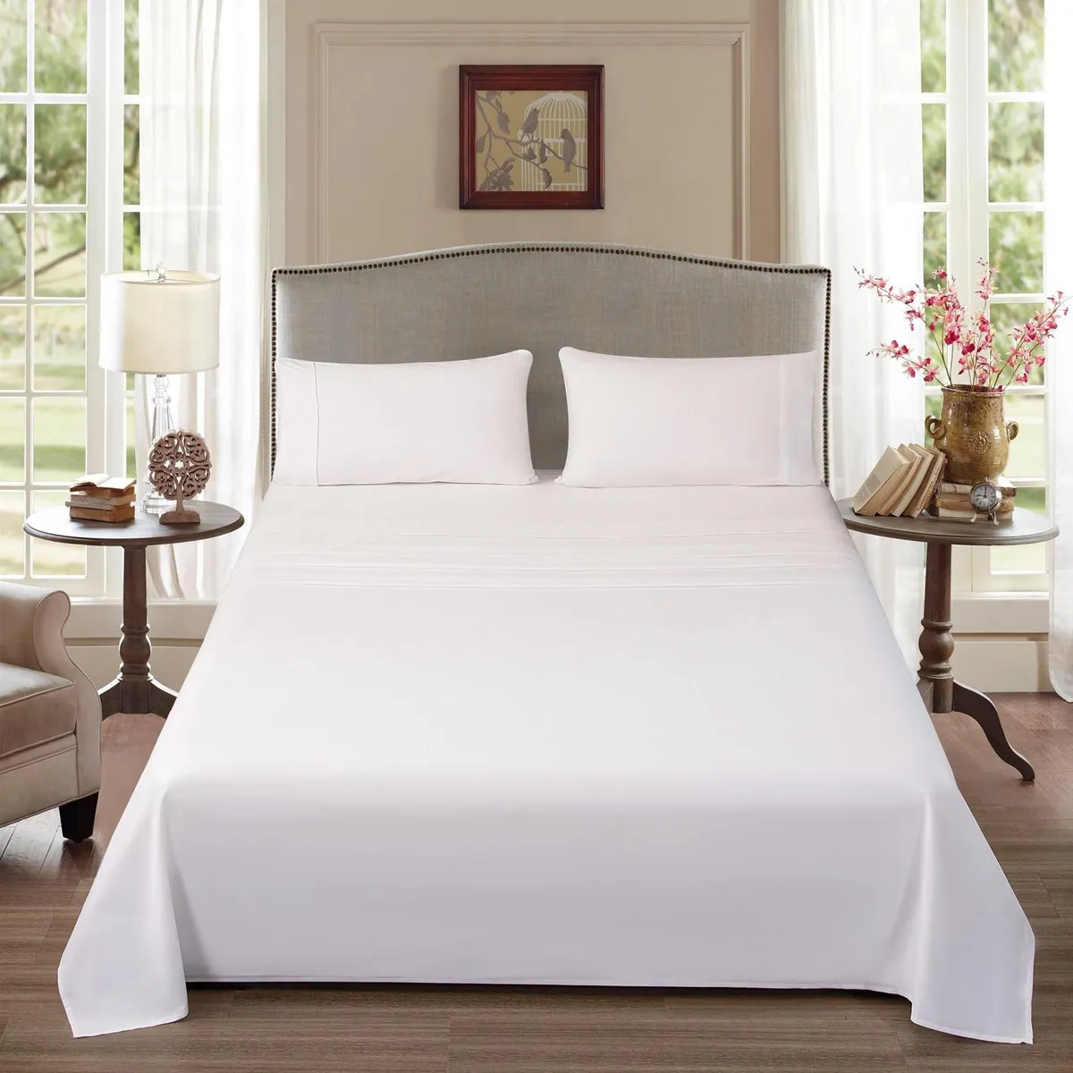 JUST HOME COLLECTION - Juego de Sábanas Algodón King 180 Hilos Blanco