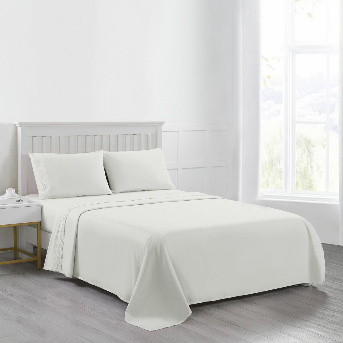 ROBERTA ALLEN - Juego de Sábanas 1.5 Plazas 180 Hilos Blanco