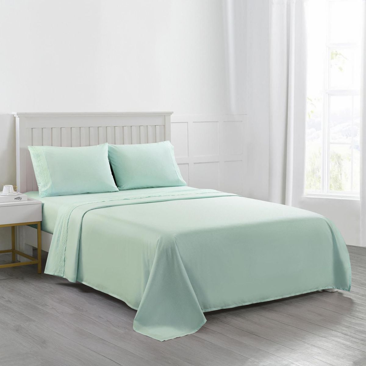 ROBERTA ALLEN - Juego de Sábanas 1.5 Plazas 180 Hilos Celeste