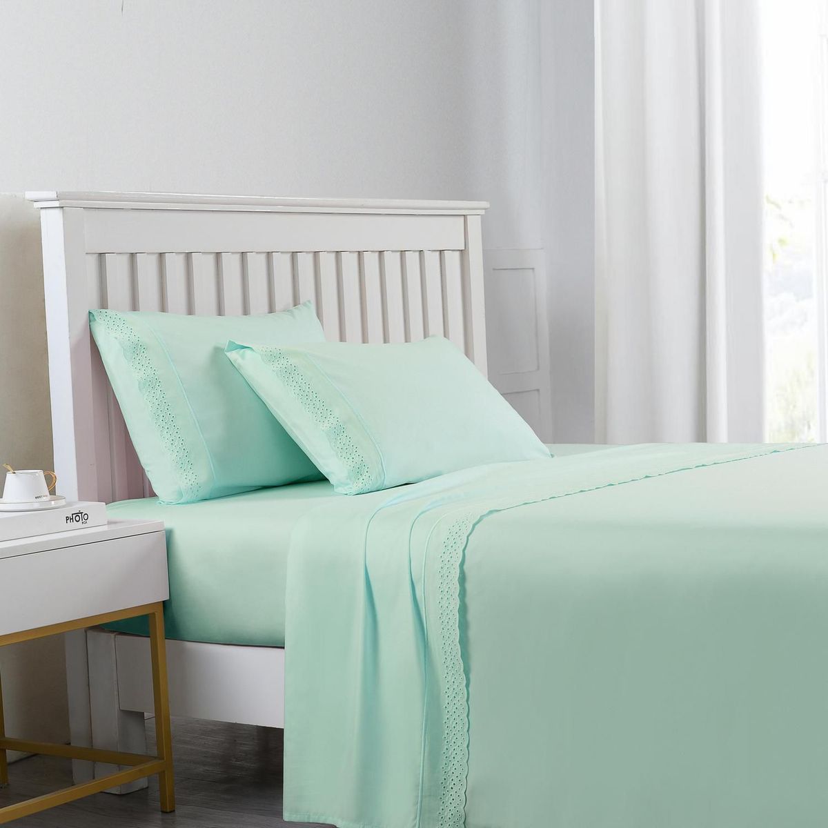 ROBERTA ALLEN - Juego de Sábanas 1.5 Plazas 180 Hilos Celeste