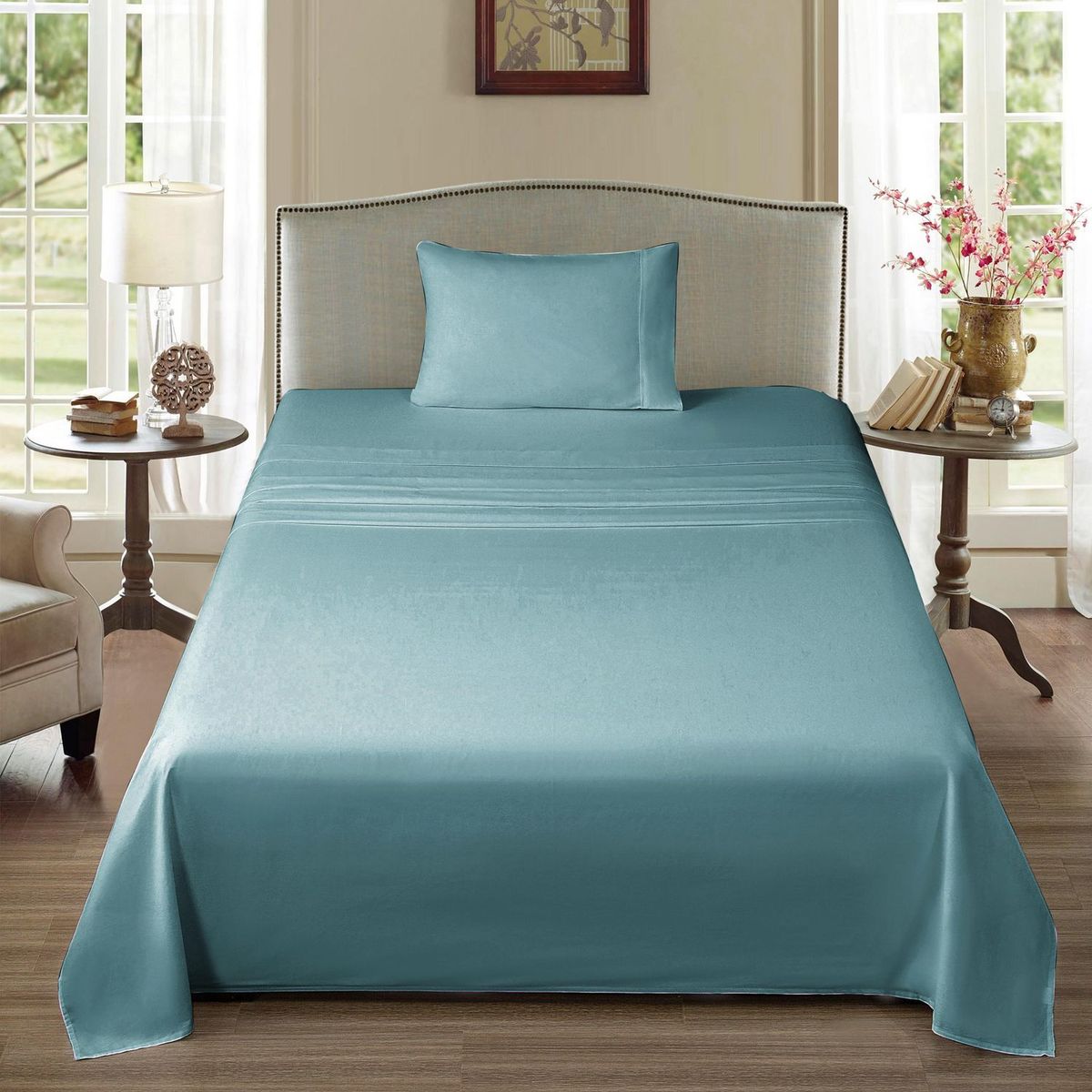 JUST HOME COLLECTION - Juego de Sábanas 1.5 Plazas 180 Hilos Turquesa