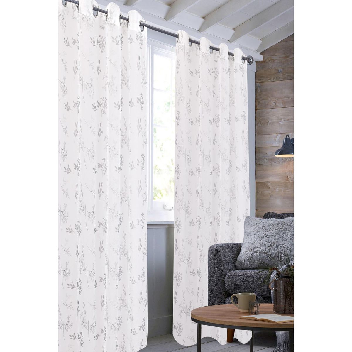 JUST HOME COLLECTION - Cortina de Velo Flores 135x220cm Blanco