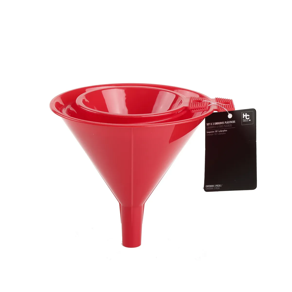 JUST HOME COLLECTION - Set Embudo Plástico 3 Unidades Rojo