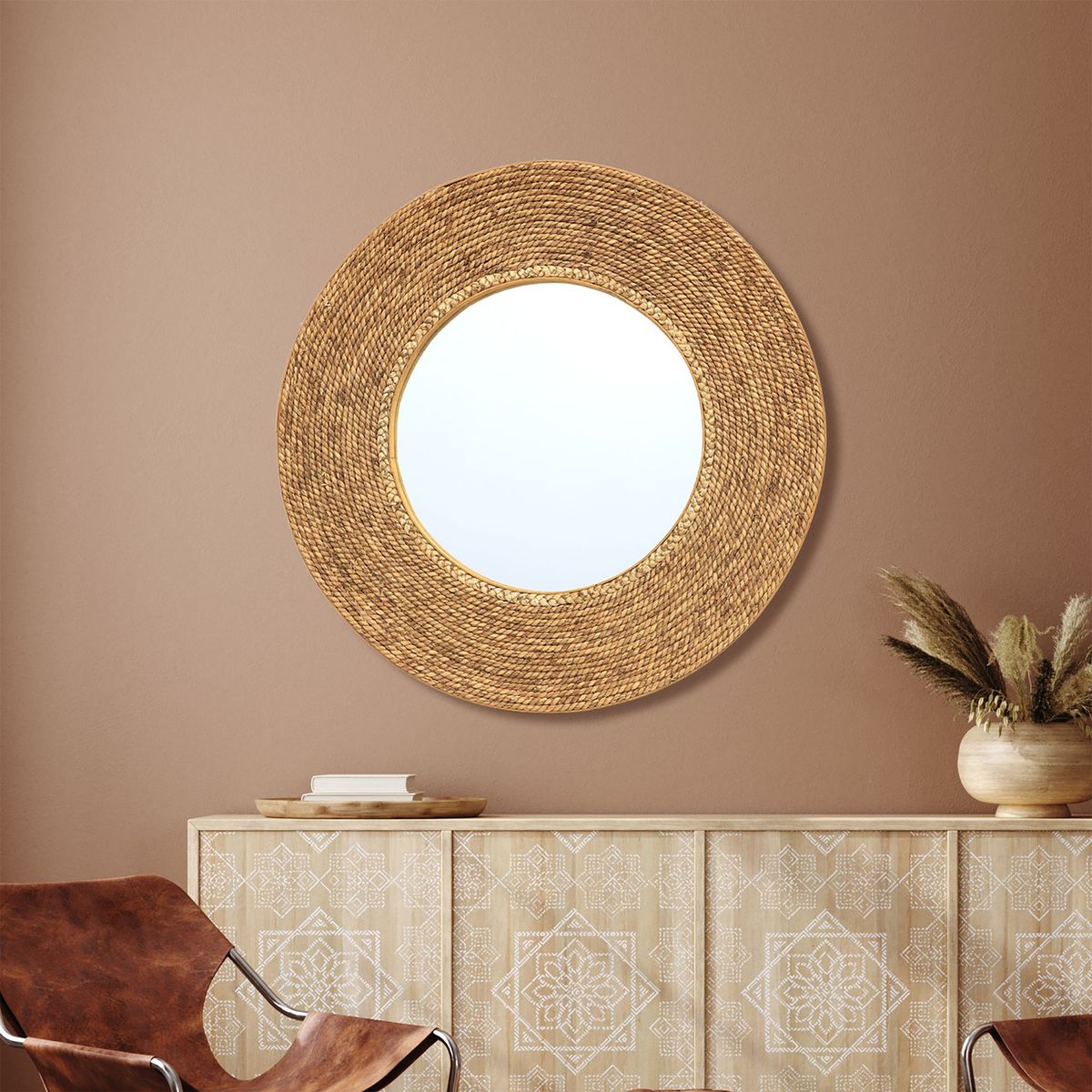 JUST HOME COLLECTION - Espejo Decorativo Redondo Bamboo Natural 68cm