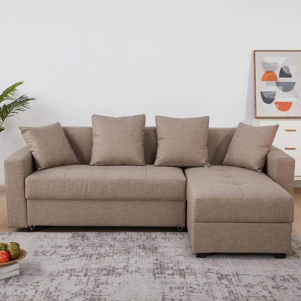 JUST HOME COLLECTION - Sofá Cama Seccional 3 Cuerpos Café 217x73x151cm