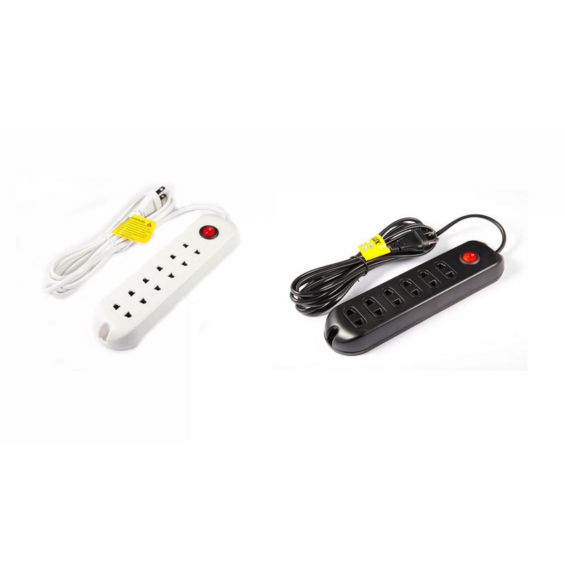 HALUX - Set Extensión eléctrica 6 Tomas Universal 3m Negro y Blanco