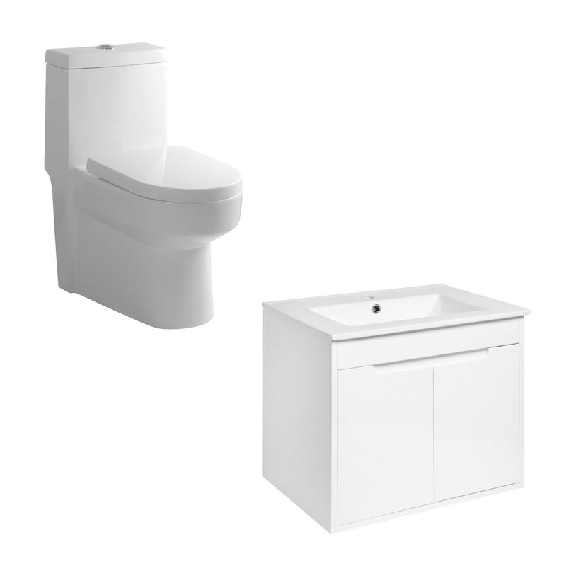 SENSI DACQUA - Mueble de Baño Vanitorio Almada Blanco 60x46x55cm + WC Inodoro One Piece Vittoria Blanco