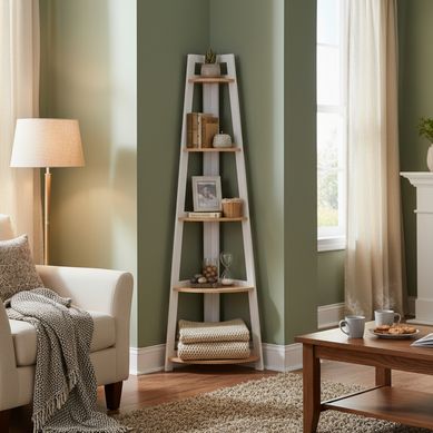 Librero Esquinero 5 Niveles Blanco/Roble