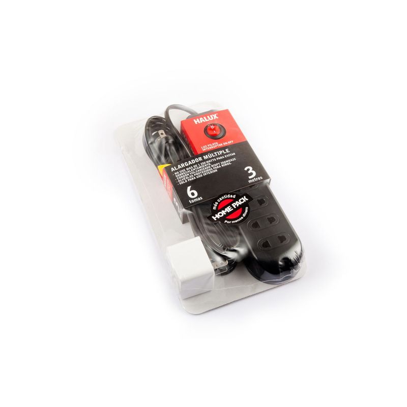 HALUX - Set Extensión eléctrica 6 Tomas Universal 3m + Adaptador