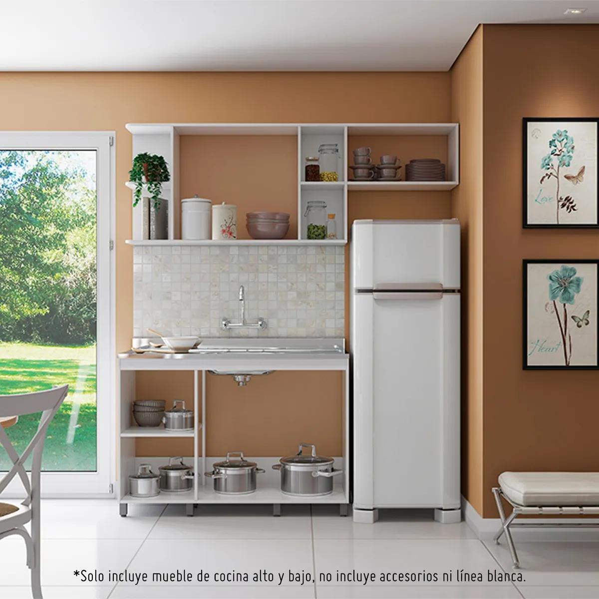 ITALINEA - Mueble de Cocina Madero 180 cm ancho + Lavadero de Acero Tramontina