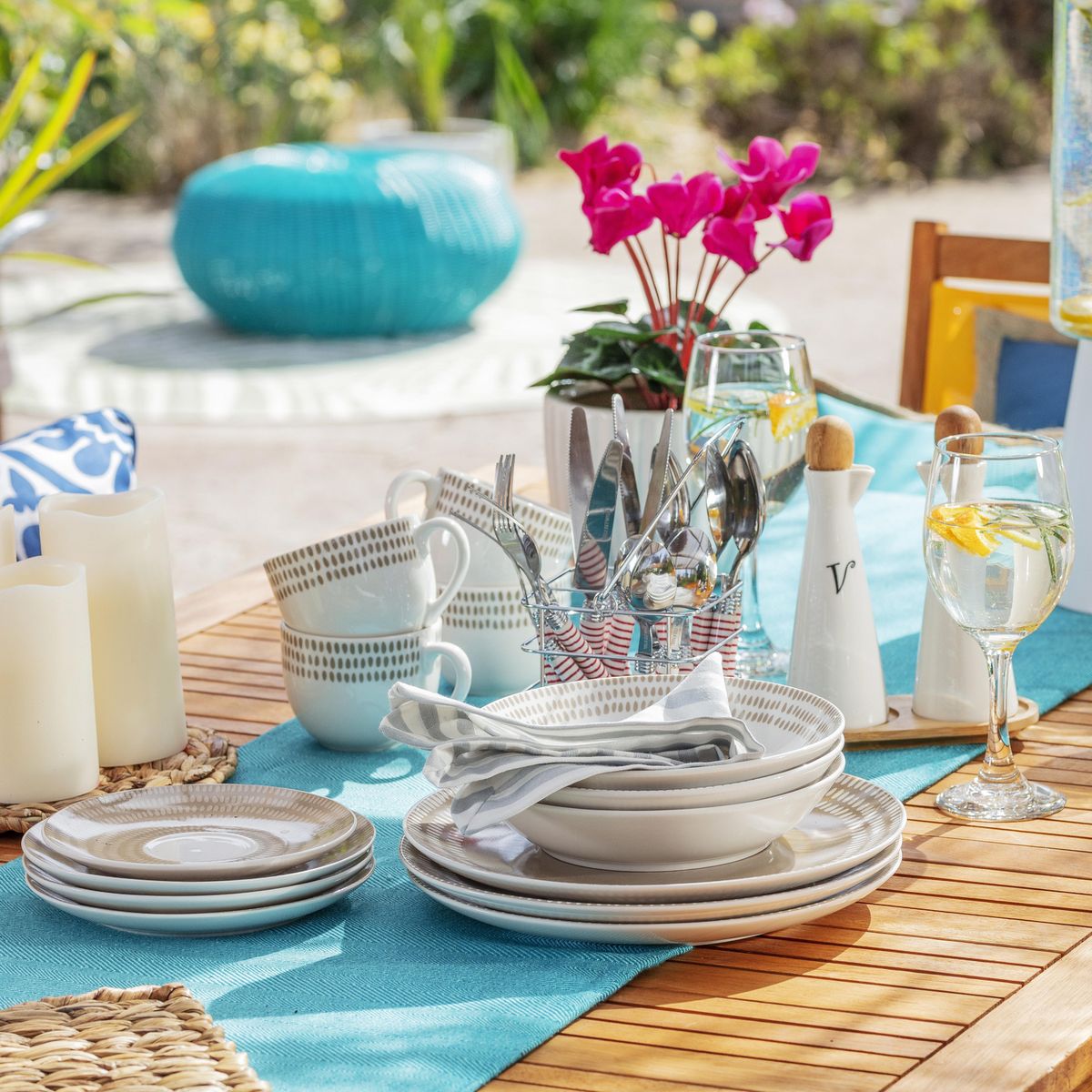 JUST HOME COLLECTION - Juego de vajilla Porcelana Gotas 30 Piezas