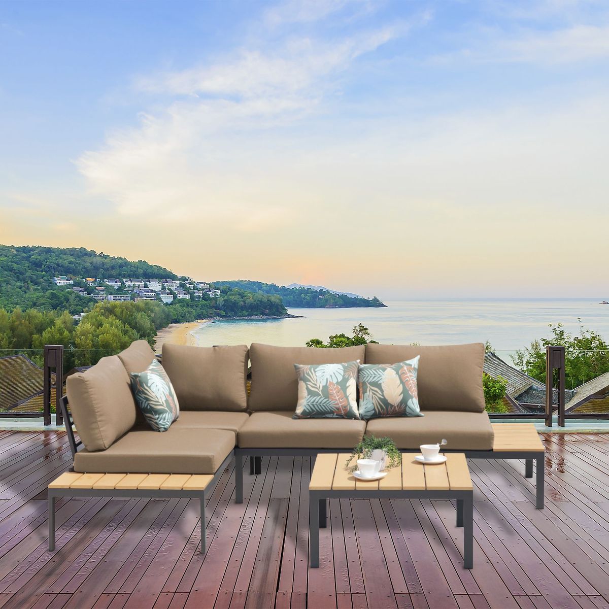 JUST HOME COLLECTION - Juego de Living Seccional de Terraza Saint John 4 Personas