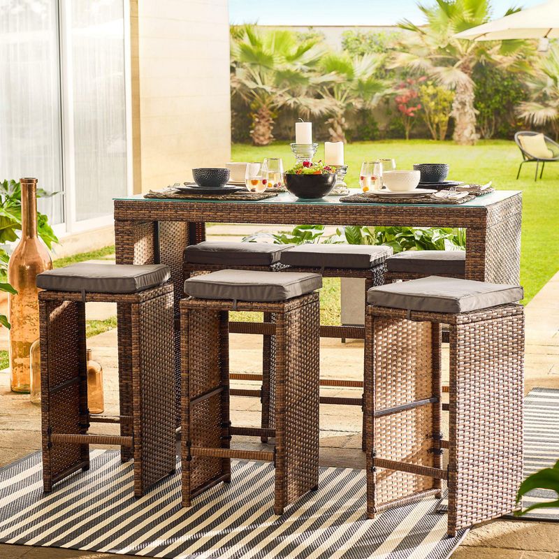 JUST HOME COLLECTION - Juego de Bar de Terraza 6 Personas Ratán Tulum