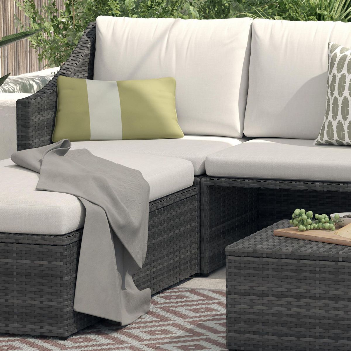 JUST HOME COLLECTION - Juego de Living Seccional de Terraza Ratán 5 Personas Blanco