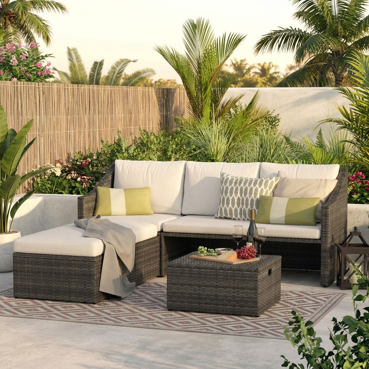 Juego de Living Seccional de Terraza Ratán 5 Personas Blanco, marca JUST HOME COLLECTION - Foto Principal