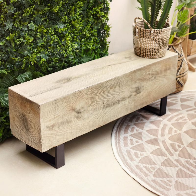 JUST HOME COLLECTION - Banco de Acero Look Madera 124 CM