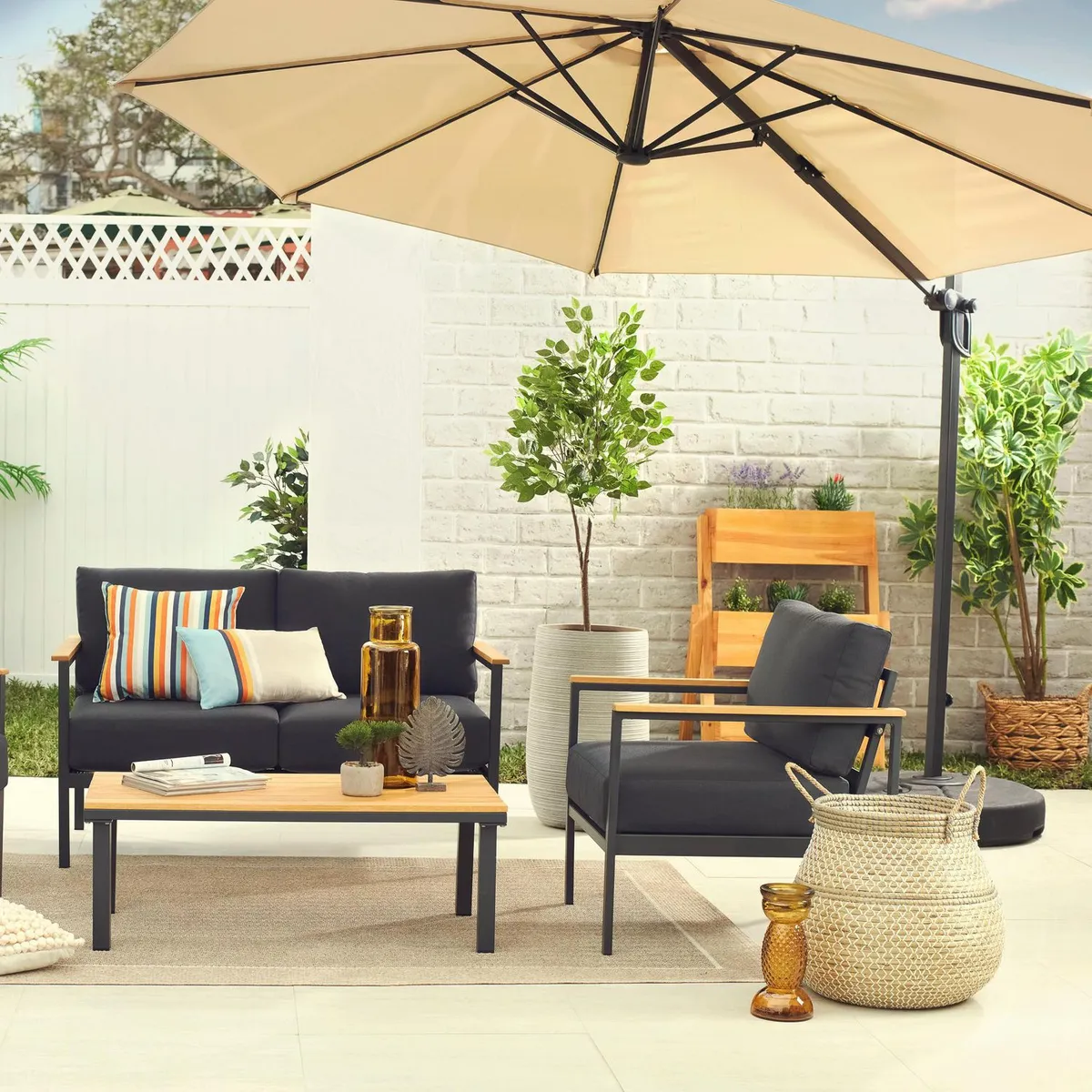 JUST HOME COLLECTION - Sombrilla de Terraza Lateral Natural 3m con base