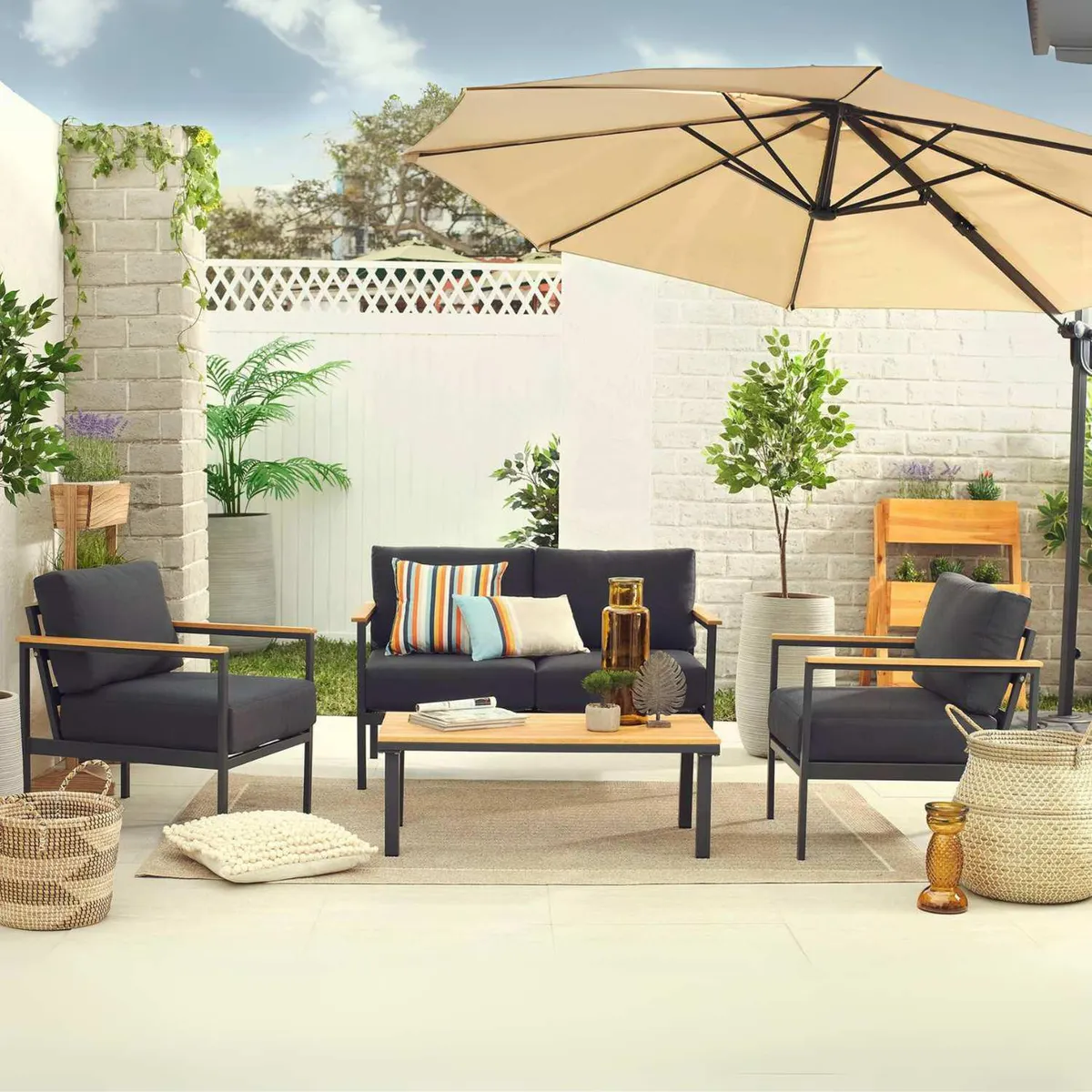 JUST HOME COLLECTION - Juego de Living de Terraza 4 Personas Madera Toscana