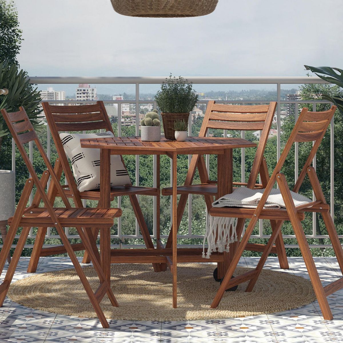 JUST HOME COLLECTION - Juego de Comedor de Terraza Dublin Acacia Plegable 4 Personas