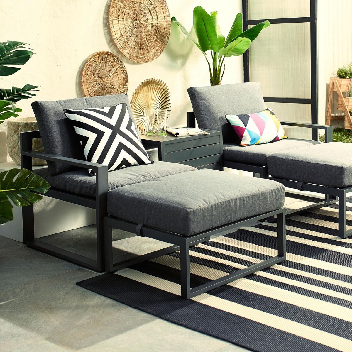 JUST HOME COLLECTION - Juego de Balcón Modular Milo 4 Personas Negro