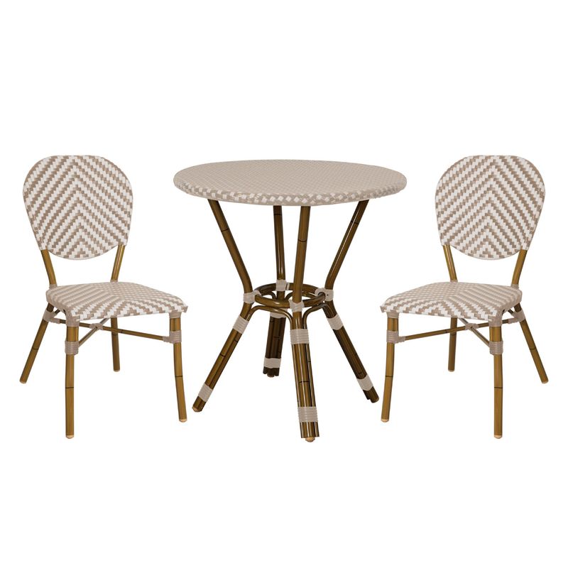 JUST HOME COLLECTION - Mesa de Terraza/Balcón Paris Look Bambu + Silla de Terraza/Balcón Paris Tabaco y Beige