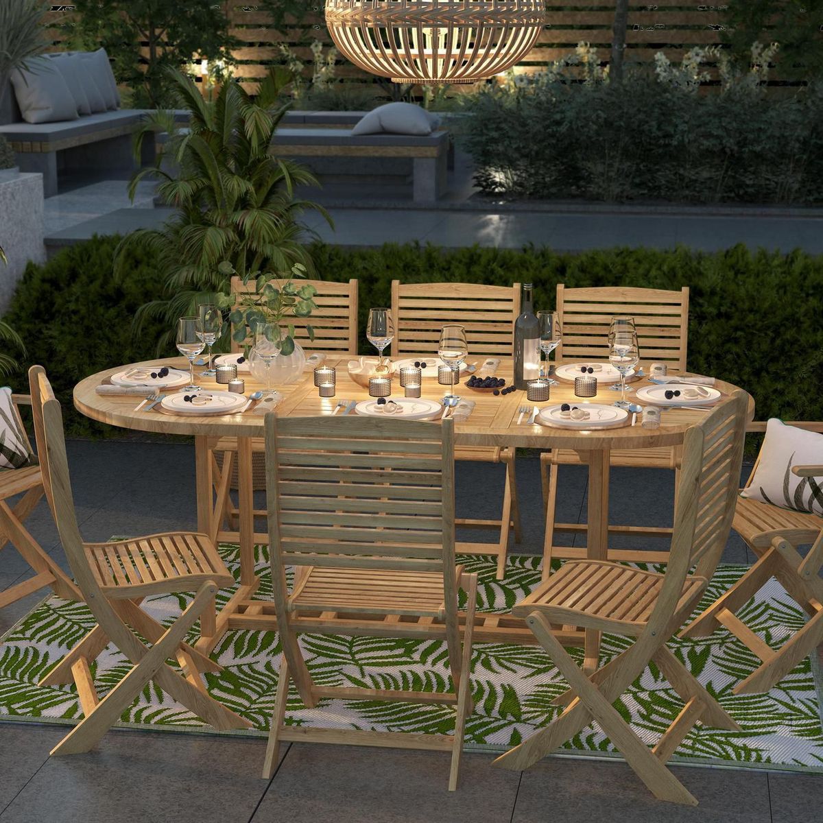 JUST HOME COLLECTION - Juego Comedor Plegable 8 Personas Madera