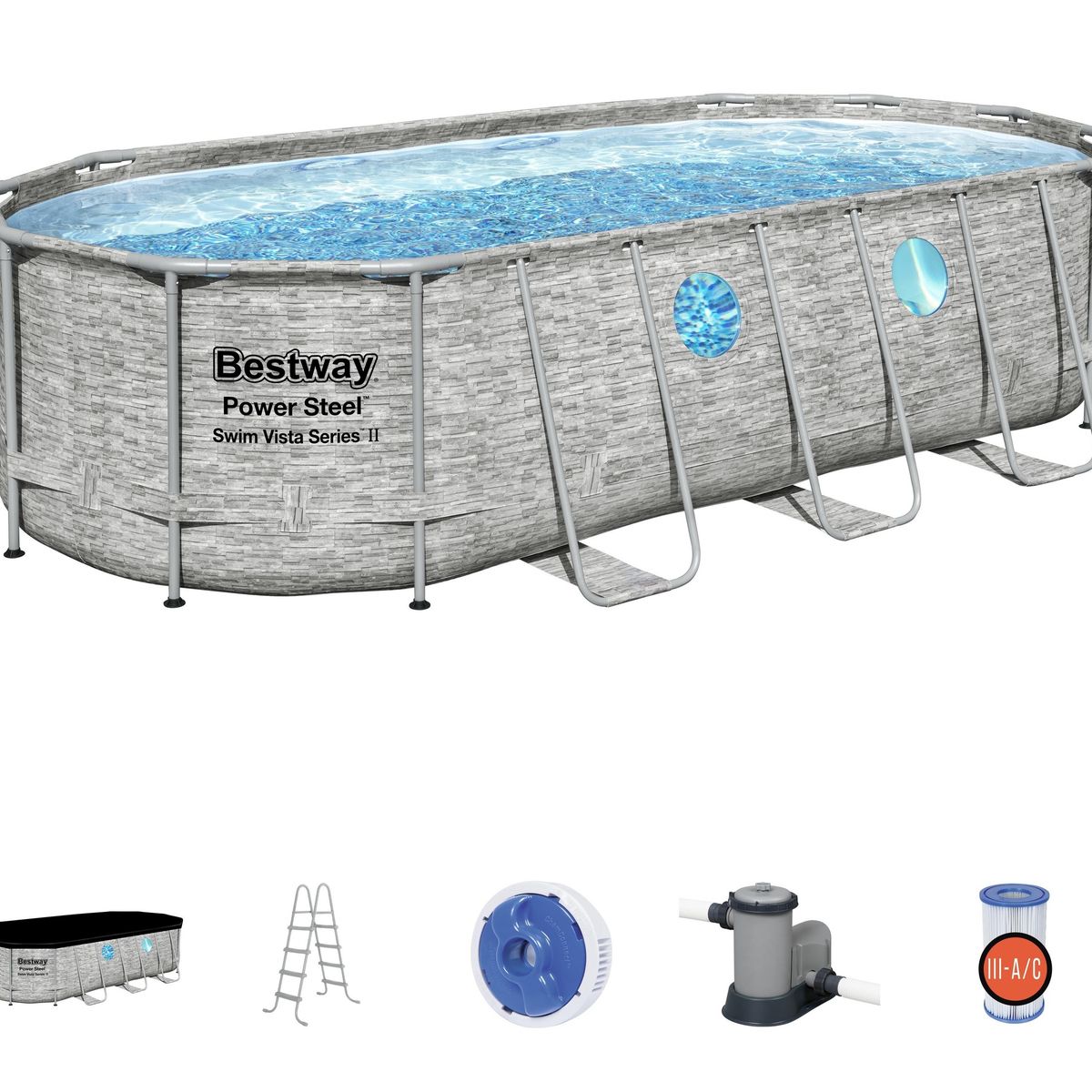 BESTWAY - Piscina Estructural Ovalada con Bomba Diseño Ventanas Ratán 549x274x122cm