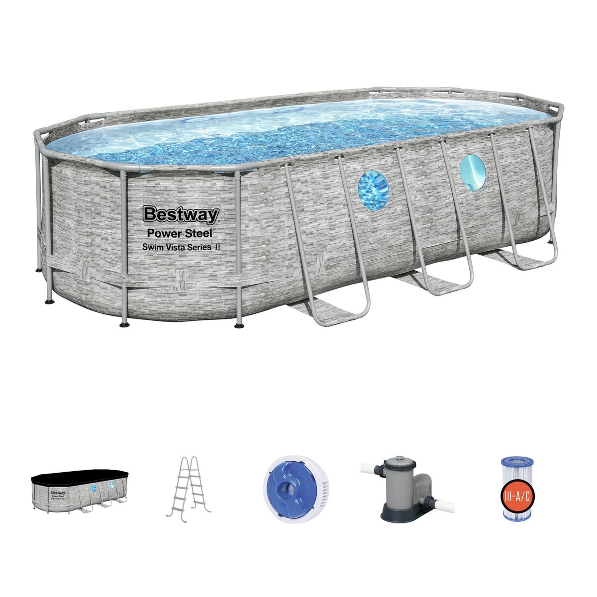 BESTWAY - Piscina Estructural Ovalada con Bomba Diseño Ventanas Ratán 549x274x122cm