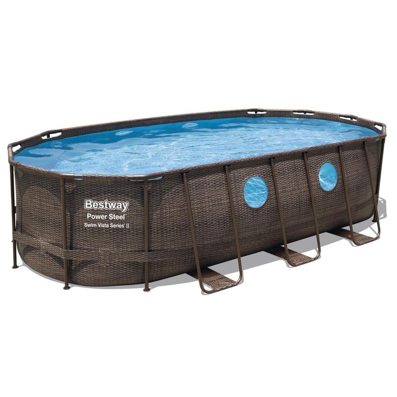 BESTWAY - Piscina Estructural Ovalada con Bomba Diseño Ventanas Ratán 549x274x122cm