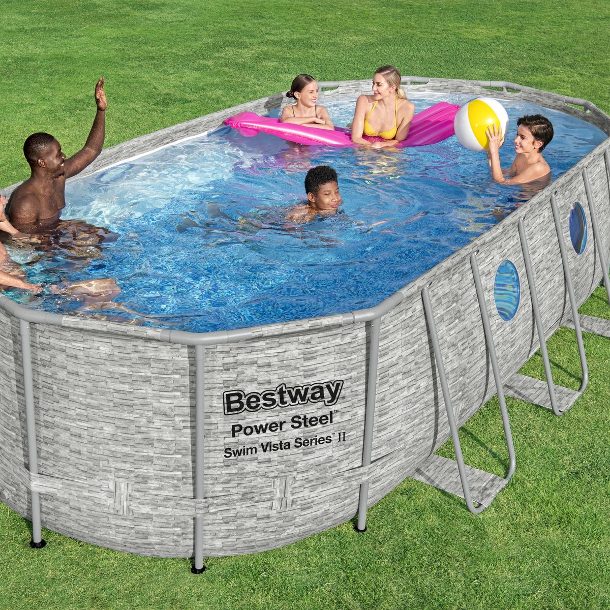 BESTWAY - Piscina Estructural Ovalada con Bomba Diseño Ventanas Ratán 549x274x122cm