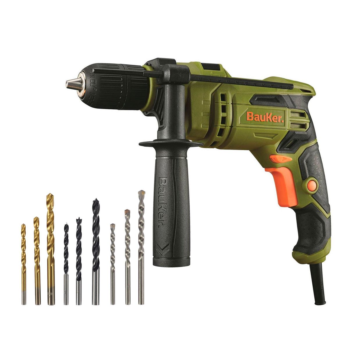 BAUKER - Taladro Percutor Eléctrico Bauker13mm 650W +9 brocas