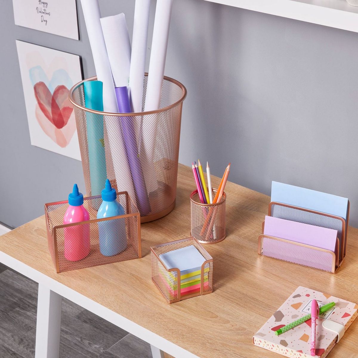 JUST HOME COLLECTION - Set Organizador de Escritorio 5 Piezas Oro Rosado