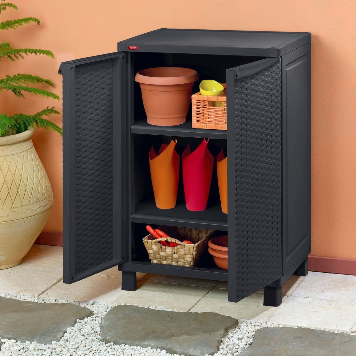 KETER - Organizador para jardin Plástico/Resina Rattan 65x99x45cm