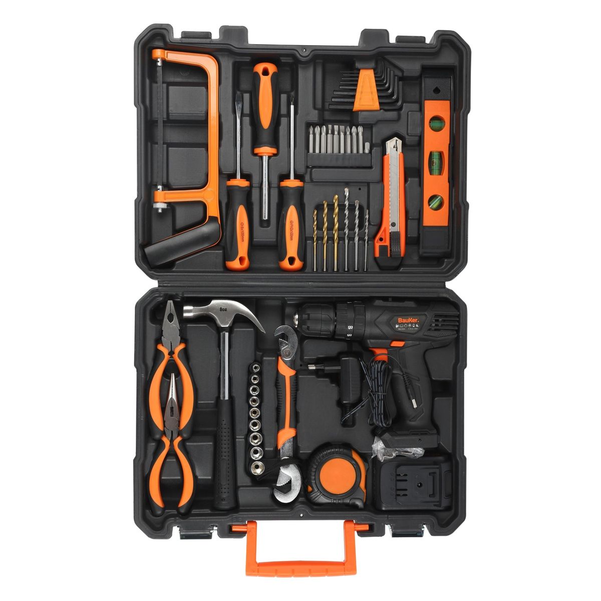 BAUKER - Taladro Inalámbrico Bauker 10mm 12V Bauker + Set de Herramientas Manuales 44 Piezas