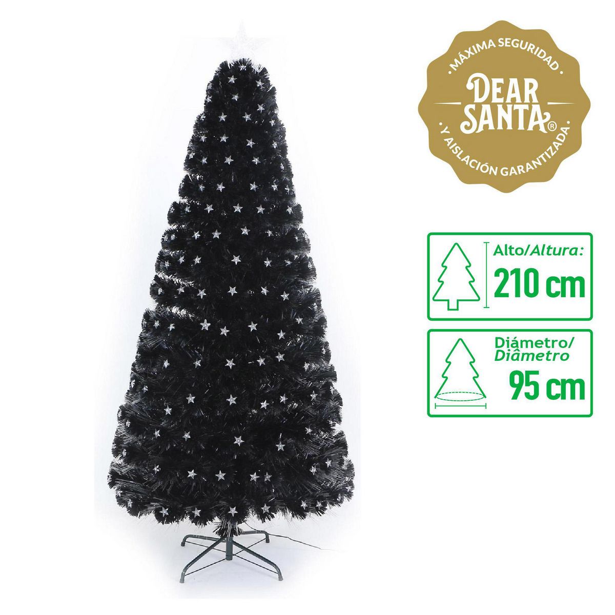 DEAR SANTA - Árbol de Navidad 210cm Fibra Óptica LED Cálida Negro